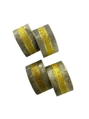 Two-Tone Brushed Metal Napkin Rings Set Of 4 Silver & Gold Striped Table Decor